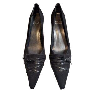 Stuart Weitzman Black Canvas Bow Accent Heels Pumps - EUC